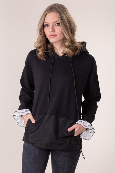 Hoodie combined fabrics negru