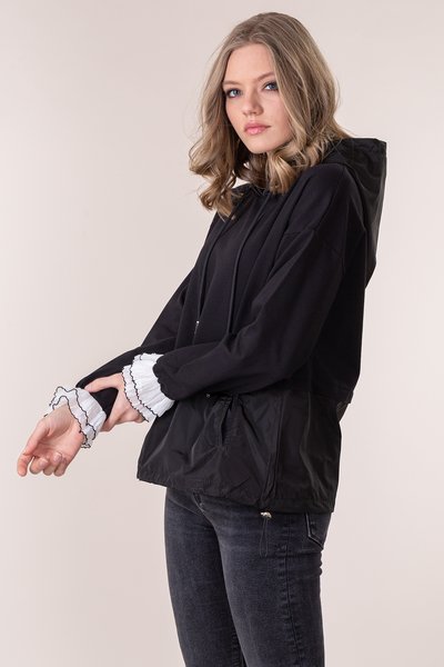 Hoodie combined fabrics negru