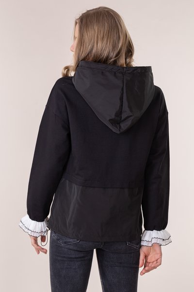 Hoodie combined fabrics negru